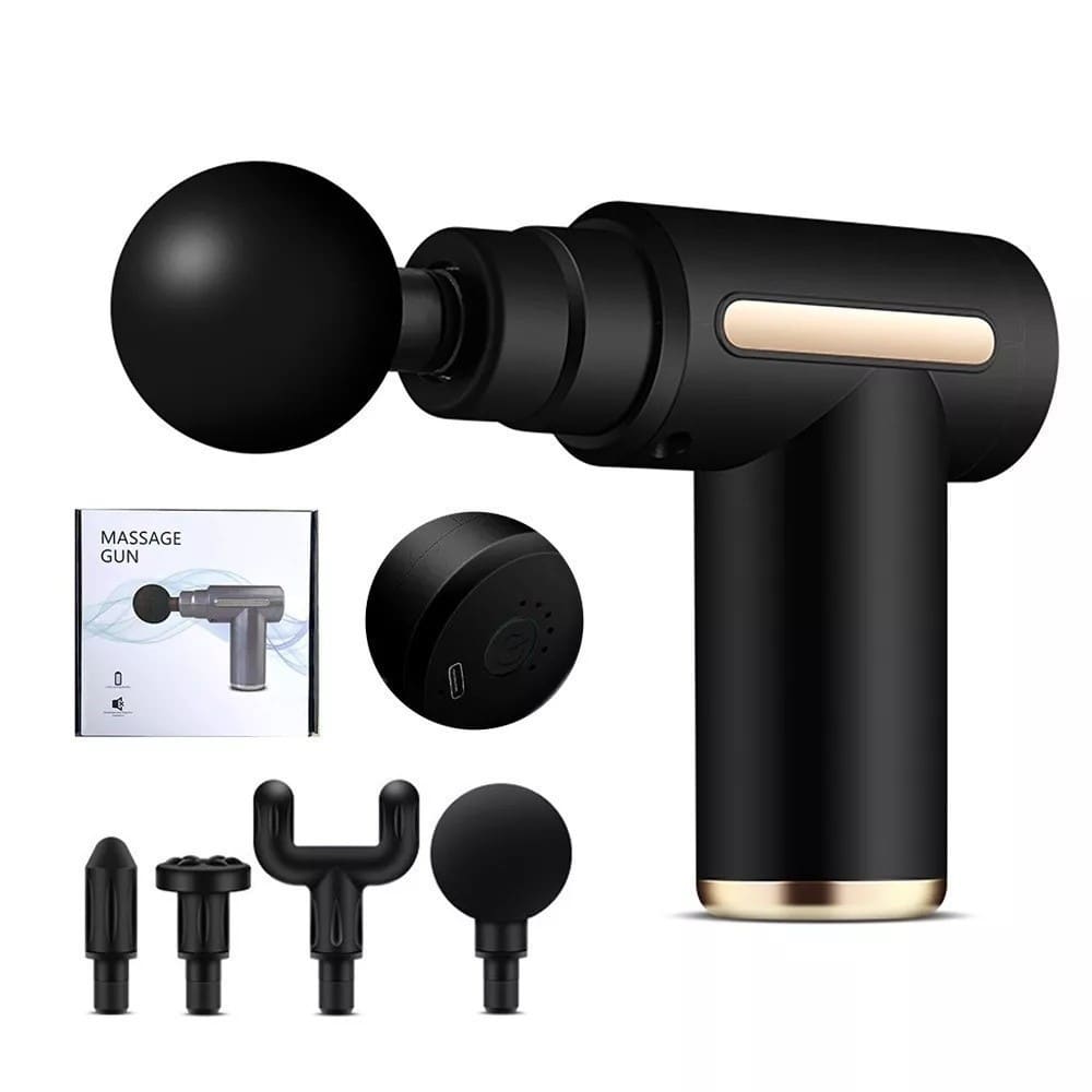 Pistola de Massagem Muscular Portátil Elétrica Profissional Recarregável USB com Múltiplas Ponteiras para Relaxamento